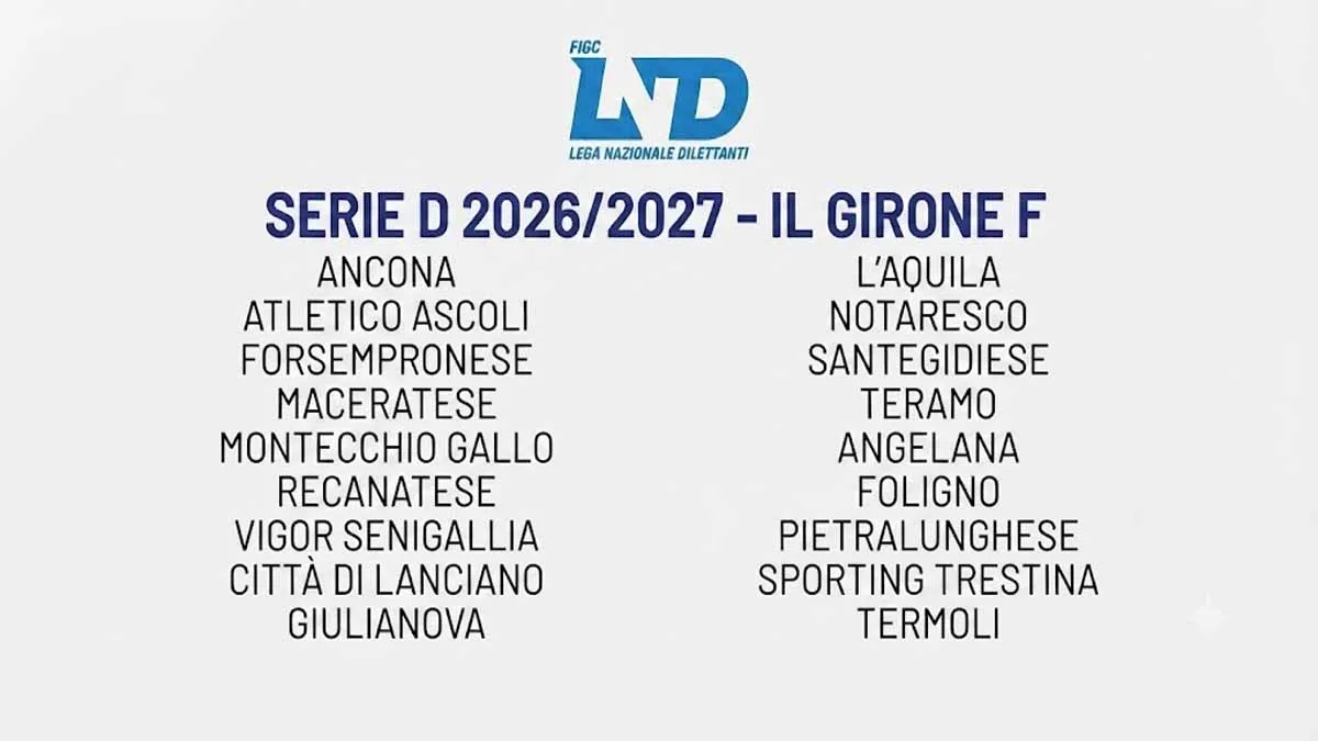 Serie D Girone F 2026/2027: Umbria, Marche e Abruzzo nel raggruppamento da battaglia