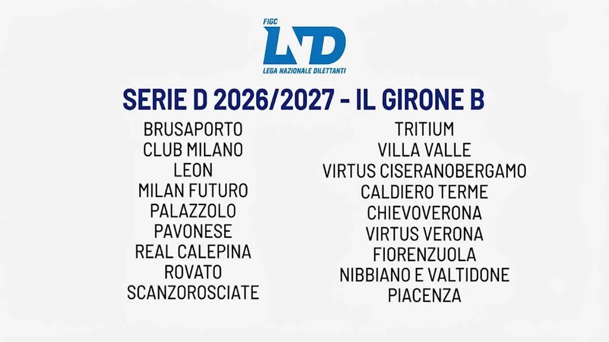 Serie D Girone B 2026/27: Milan Futuro, Piacenza e tante piazze lombarde